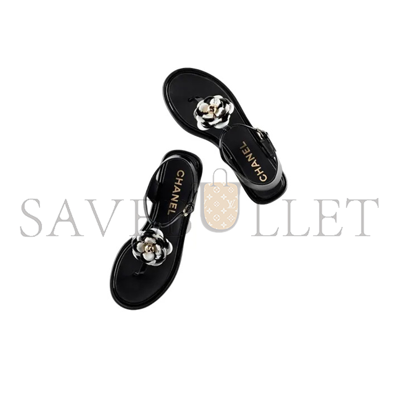 CHANEL SANDALS PATENT CALFSKIN & METAL BLACK G39165 X56607 K4426